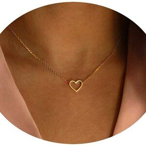 14K Gold  Plated Heart  Pendant Choker  Love  Chain Dainty Necklace